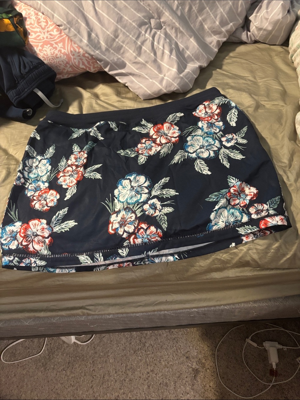 Navy Floral Mini Skirt with white , Red & Light Blue Blooms
